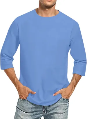 3/4 Sleeve Shirt for Men Casual Crew Neck Baseball T-Shirts Solid Color Loose Fit Tees Three Quarter Sleeve T Shirts