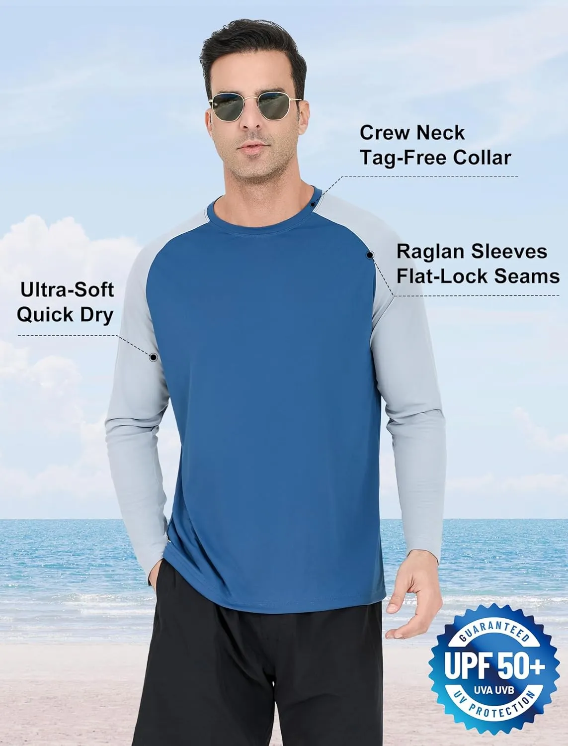 5 Pack Men's Swim Shirts Rash Guard UPF 50  Sun Protection Fishing Shirts Quick Dry UV SPF Long Sleeve Loose Fit