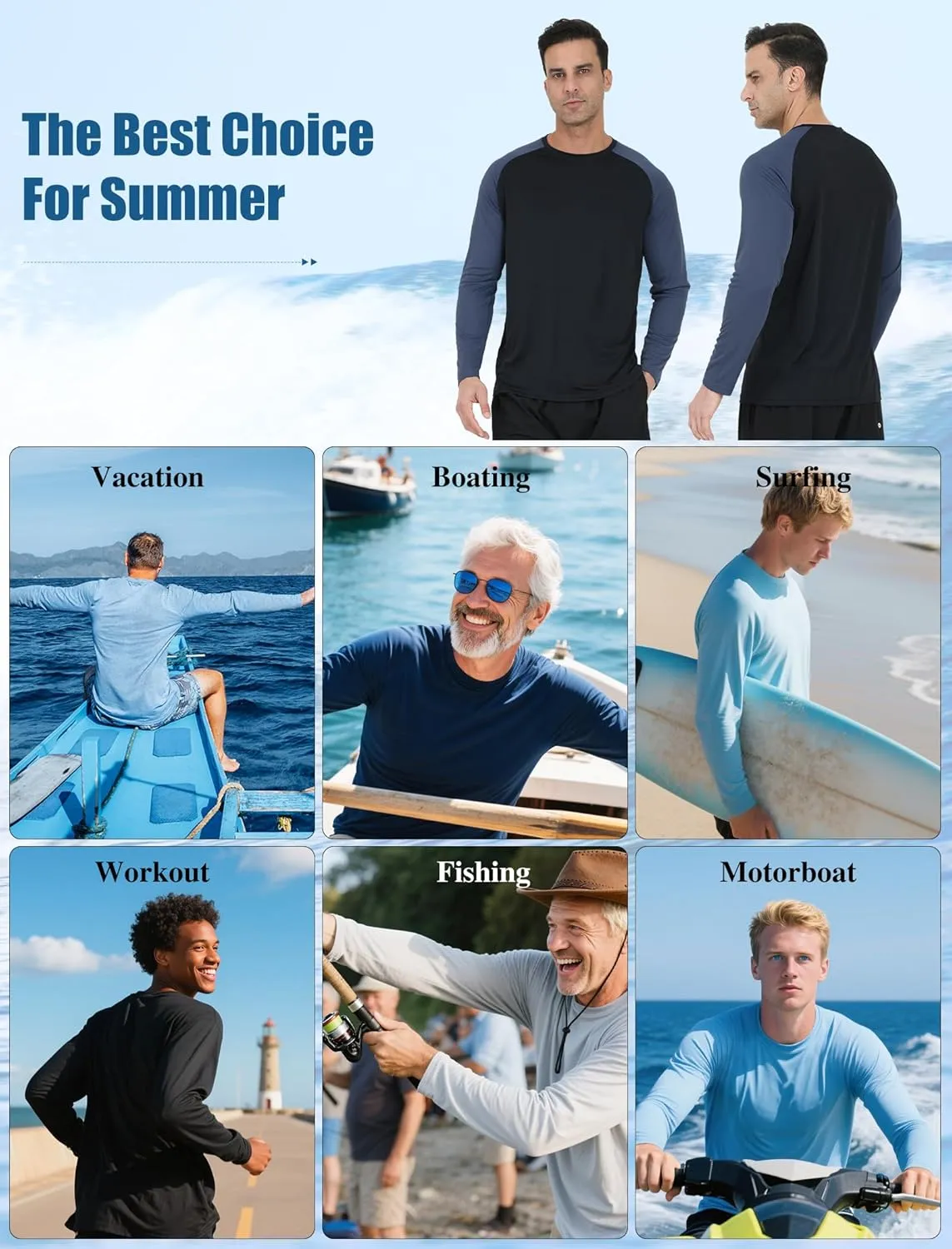 5 Pack Men's Swim Shirts Rash Guard UPF 50  Sun Protection Fishing Shirts Quick Dry UV SPF Long Sleeve Loose Fit