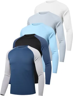 5 Pack Men's Swim Shirts Rash Guard UPF 50  Sun Protection Fishing Shirts Quick Dry UV SPF Long Sleeve Loose Fit