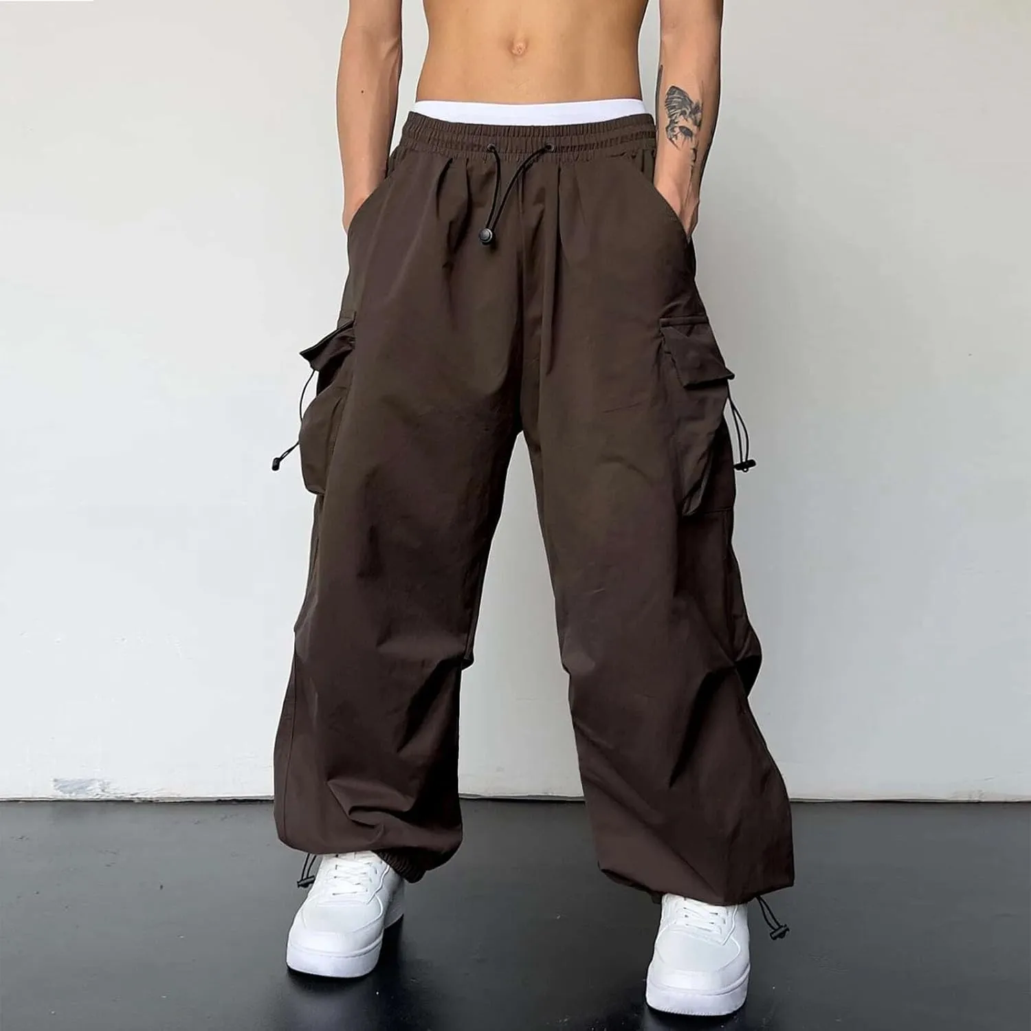 Alalaso Mens Baggy Cargo Pants Parachute Pants Causal Loose Fit Joggers Trendy Harem Pants Hip Hop Streetwear with Pockets