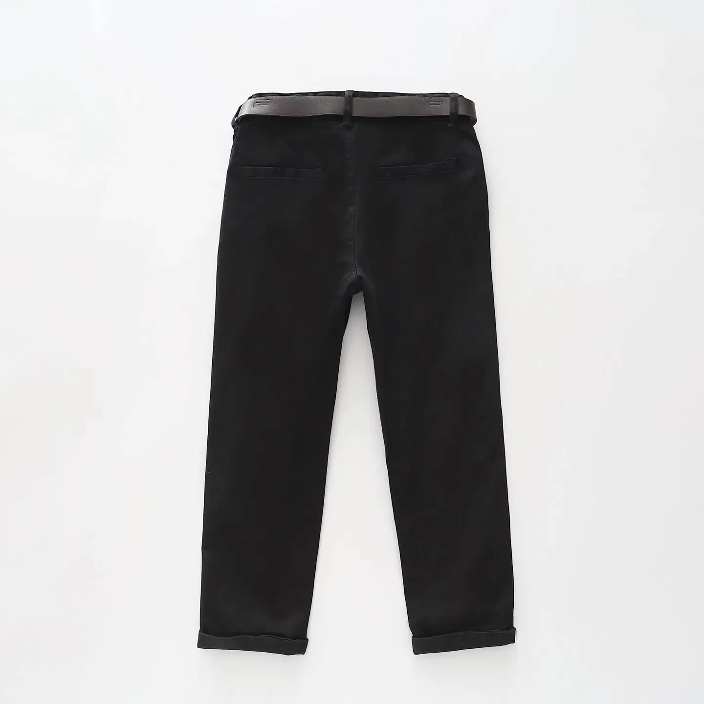 Black Chino Pants with Dark Brown Belt