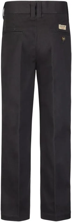 Boys Uniform Straight Twill Pant - Flat Front Wrinkle Free Cotton Slacks - Black