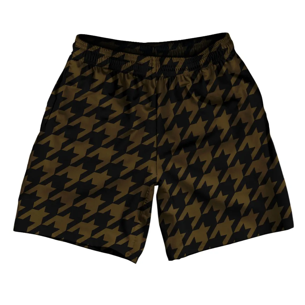 Brown Dark And Black Houndstooth Athletic Running Fitness Exercise Shorts 7" Inseam Shorts Made In USA