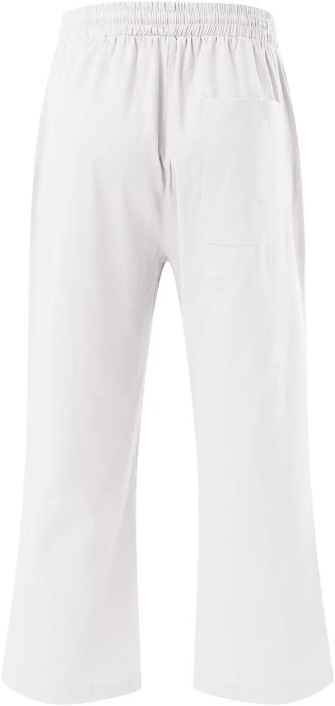 Capris For Women Petite Length Wide Leg Cotton Linen Summer Beach Vacation Cropped Trouser Loose Fit 2024 Sweatpant
