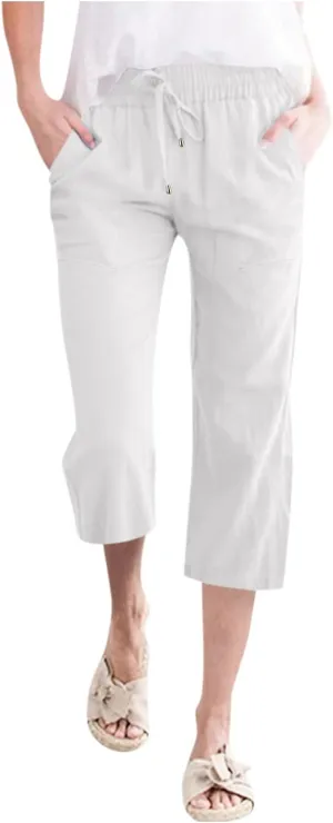 Capris For Women Petite Length Wide Leg Cotton Linen Summer Beach Vacation Cropped Trouser Loose Fit 2024 Sweatpant