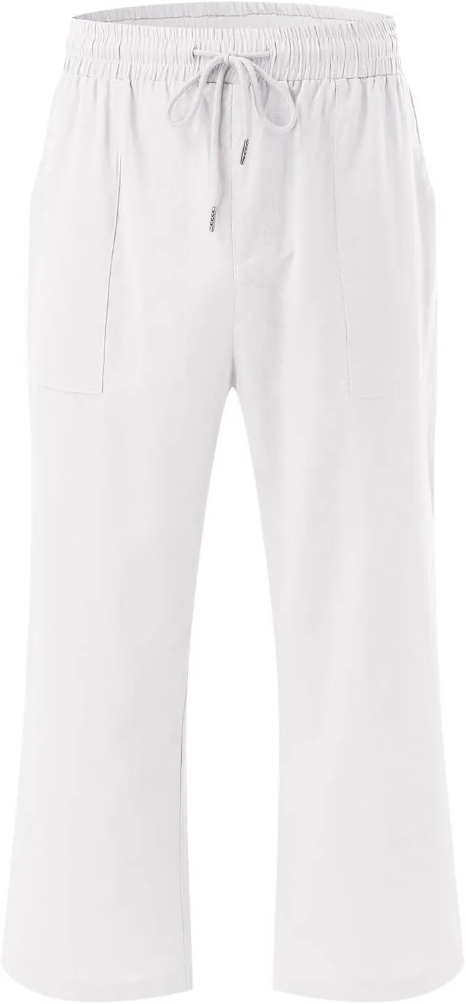 Capris For Women Petite Length Wide Leg Cotton Linen Summer Beach Vacation Cropped Trouser Loose Fit 2024 Sweatpant