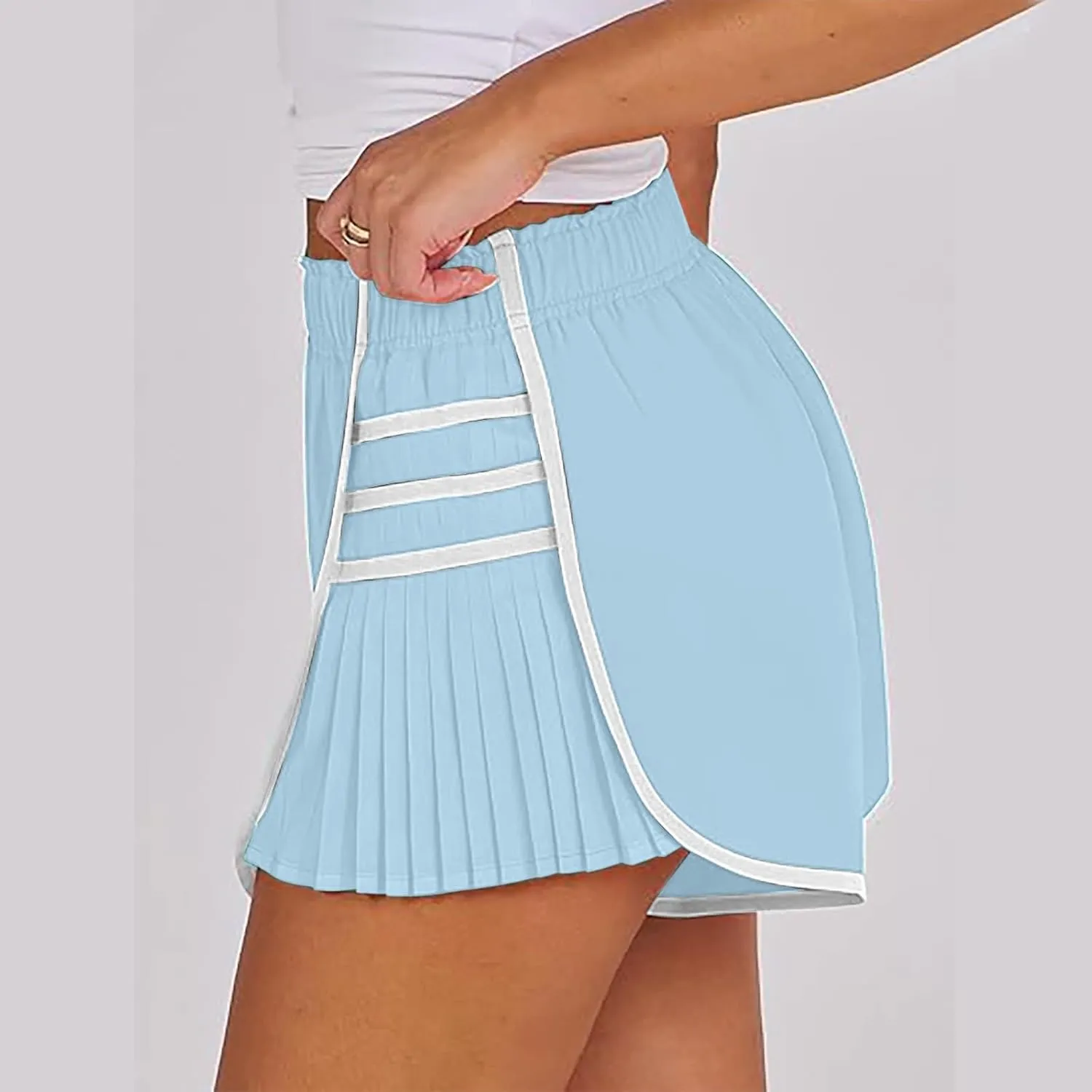 Casual Elastic High Waisted Wide Leg Shorts Summer Quick Dry Baggy Hem Skirt Shorts for Outdoor Athletic Running Sports