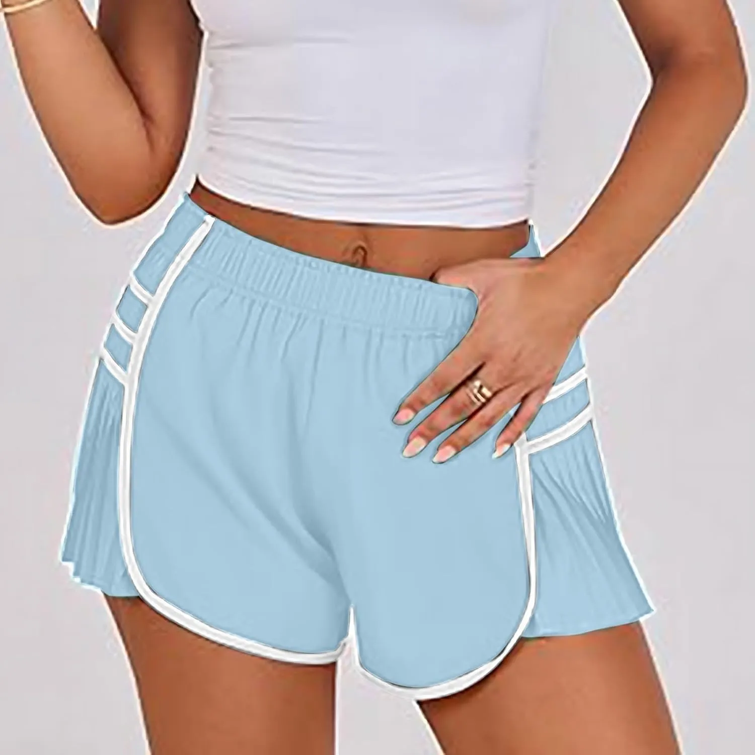 Casual Elastic High Waisted Wide Leg Shorts Summer Quick Dry Baggy Hem Skirt Shorts for Outdoor Athletic Running Sports