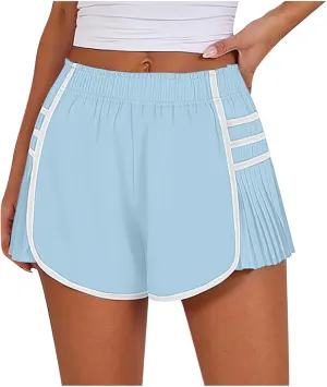 Casual Elastic High Waisted Wide Leg Shorts Summer Quick Dry Baggy Hem Skirt Shorts for Outdoor Athletic Running Sports