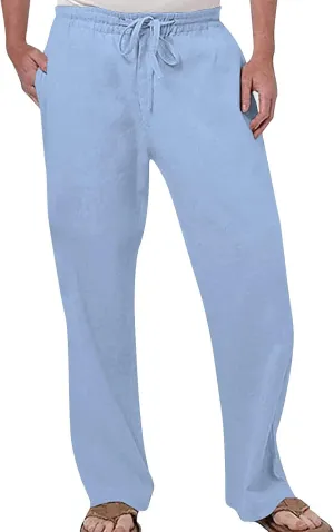 Casual Linen Pants for Men Baggy Drawstring Elastic Waist Classic Fit Trousers Work Sweatpants Multi Pockets Skinny Chinos Mens Activewear Leggings