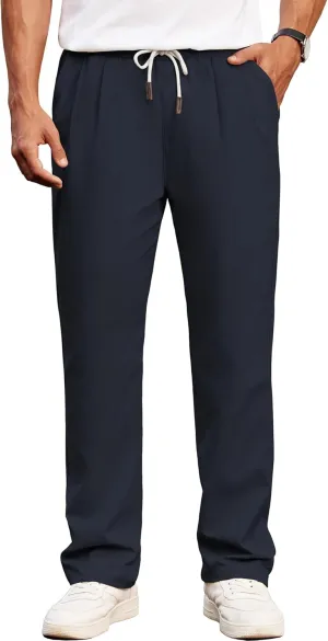 COOFANDY Men's Casual Chino Pants Relaxed Fit Drawstring Elastic Waist Lightweight Pant Twill Pleated Trousers