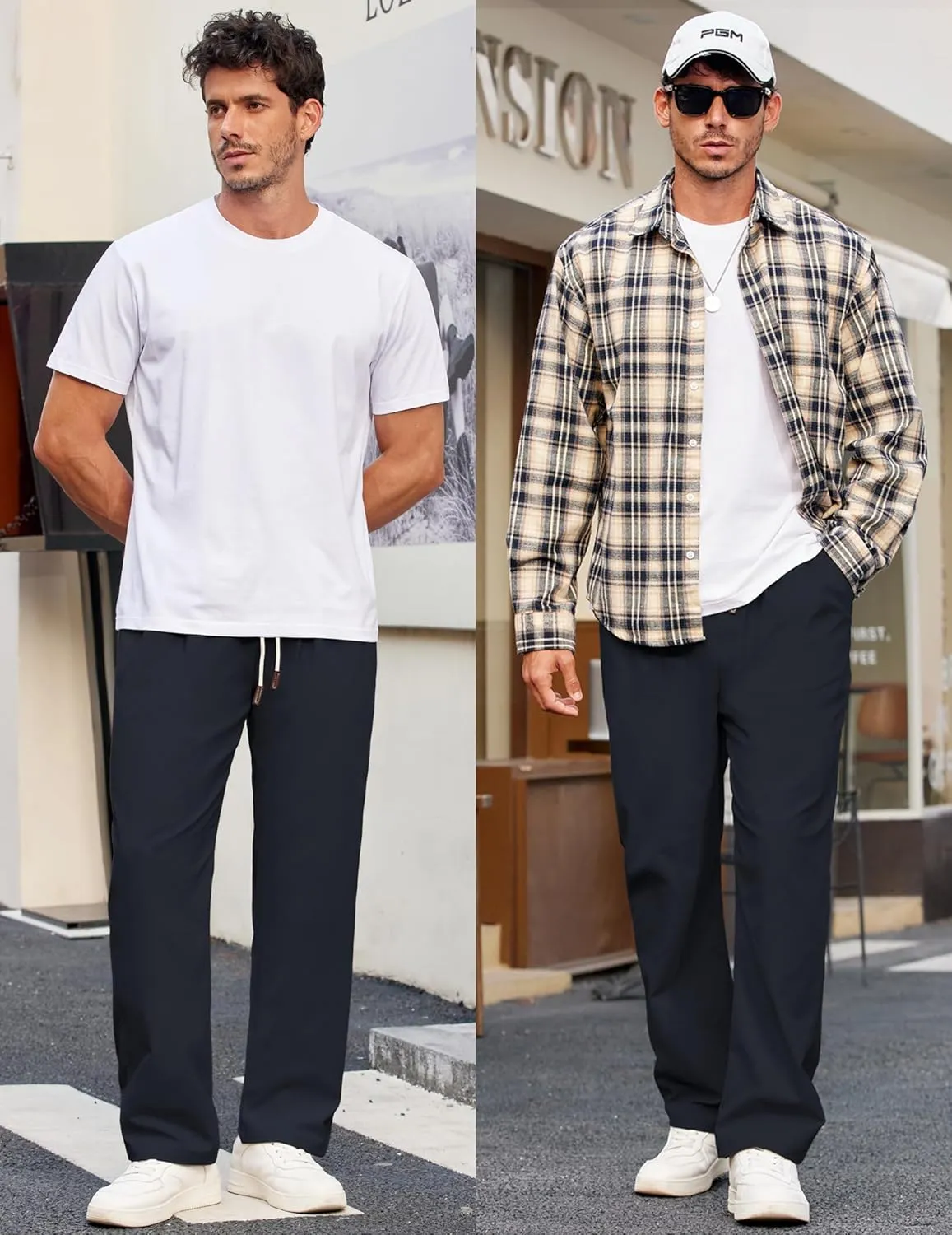 COOFANDY Men's Casual Chino Pants Relaxed Fit Drawstring Elastic Waist Lightweight Pant Twill Pleated Trousers