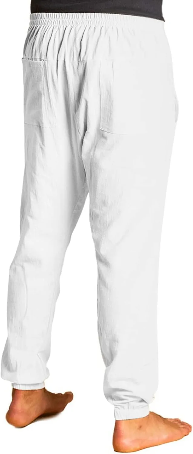 Cotton Linen Pants for Men High Rise Stretch Pants Loose Fit Simple Trousers Casual Trousers with Button Decoration