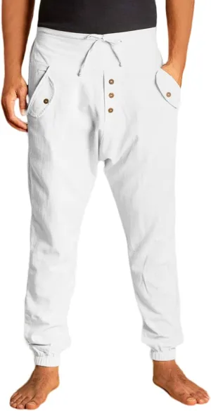 Cotton Linen Pants for Men High Rise Stretch Pants Loose Fit Simple Trousers Casual Trousers with Button Decoration
