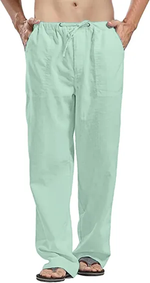 Cotton Linen Work Pants for Men Summer Solid Color Trousers Light Loose Pant Hiking Outdoor Joggers Chino Pant Skinny Mens Casual Pants