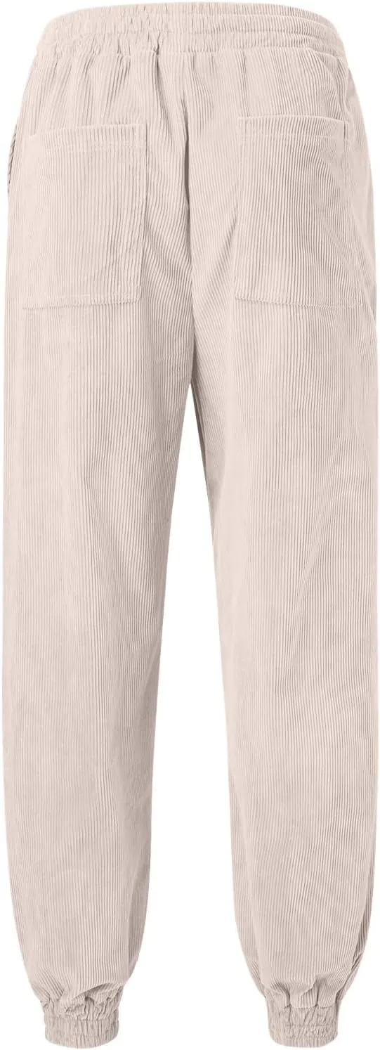 CRNTCEM Cuffed Corduory Sweatpant for Men Elastic Waist Casual Jogging Pants Winter Warm Straight Leg Athletic Harem Pants