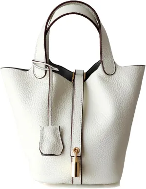 Genuine Leather Handbag Lock Design Bucket Bag Vegetable Basket Fashionable Versatile Shoulder Bag Birthday Gift