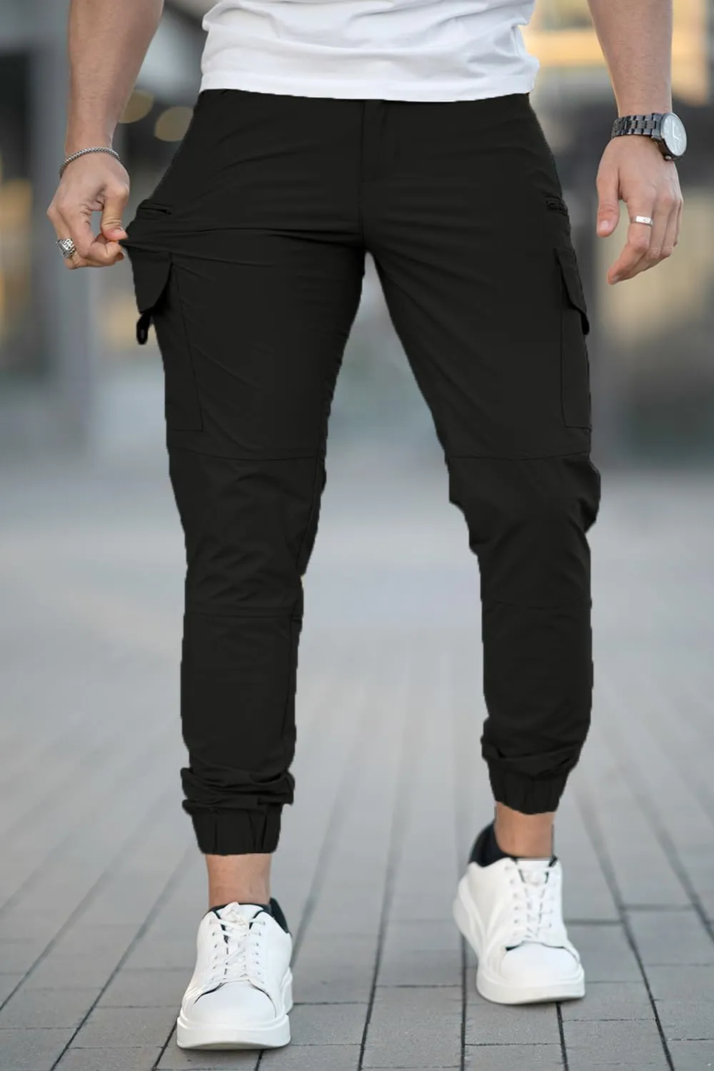 GINGTTO Mens Cargo Jogger Pants Slim Fit Stretch Zipper Pockets Thick Cotton Pants for Men