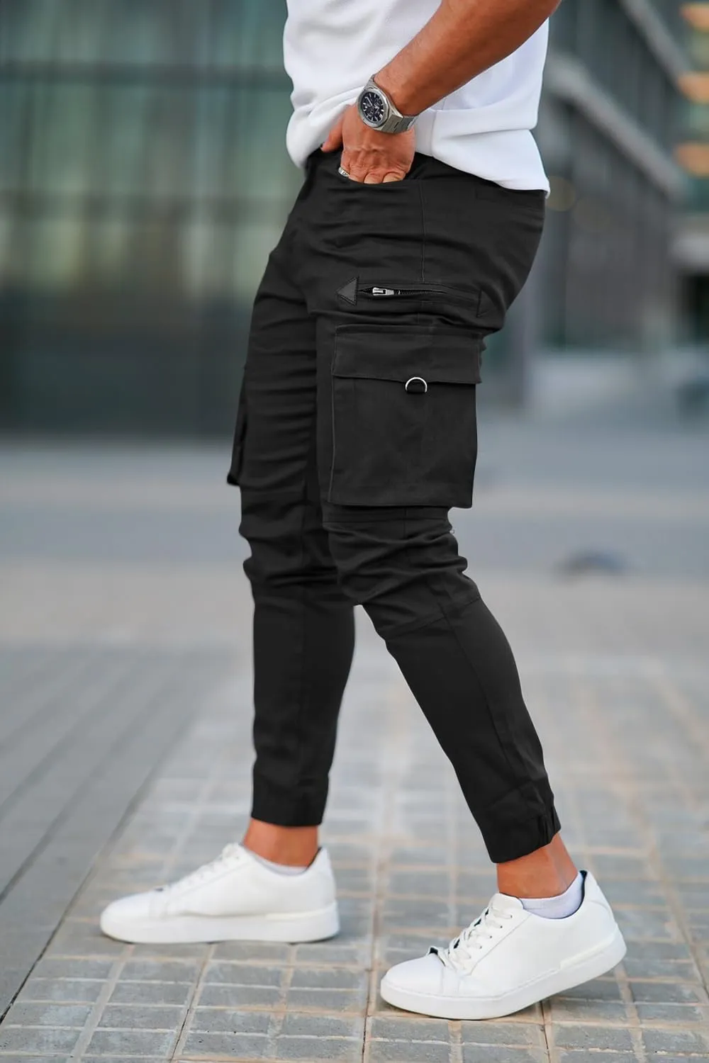 GINGTTO Mens Cargo Jogger Pants Slim Fit Stretch Zipper Pockets Thick Cotton Pants for Men