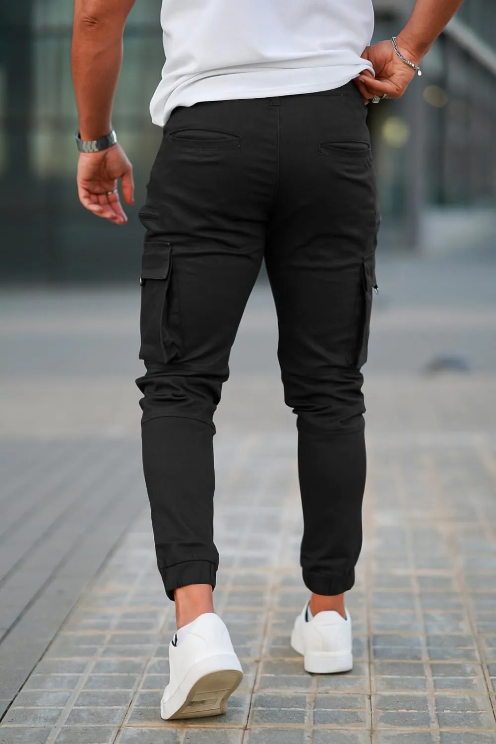 GINGTTO Mens Cargo Jogger Pants Slim Fit Stretch Zipper Pockets Thick Cotton Pants for Men