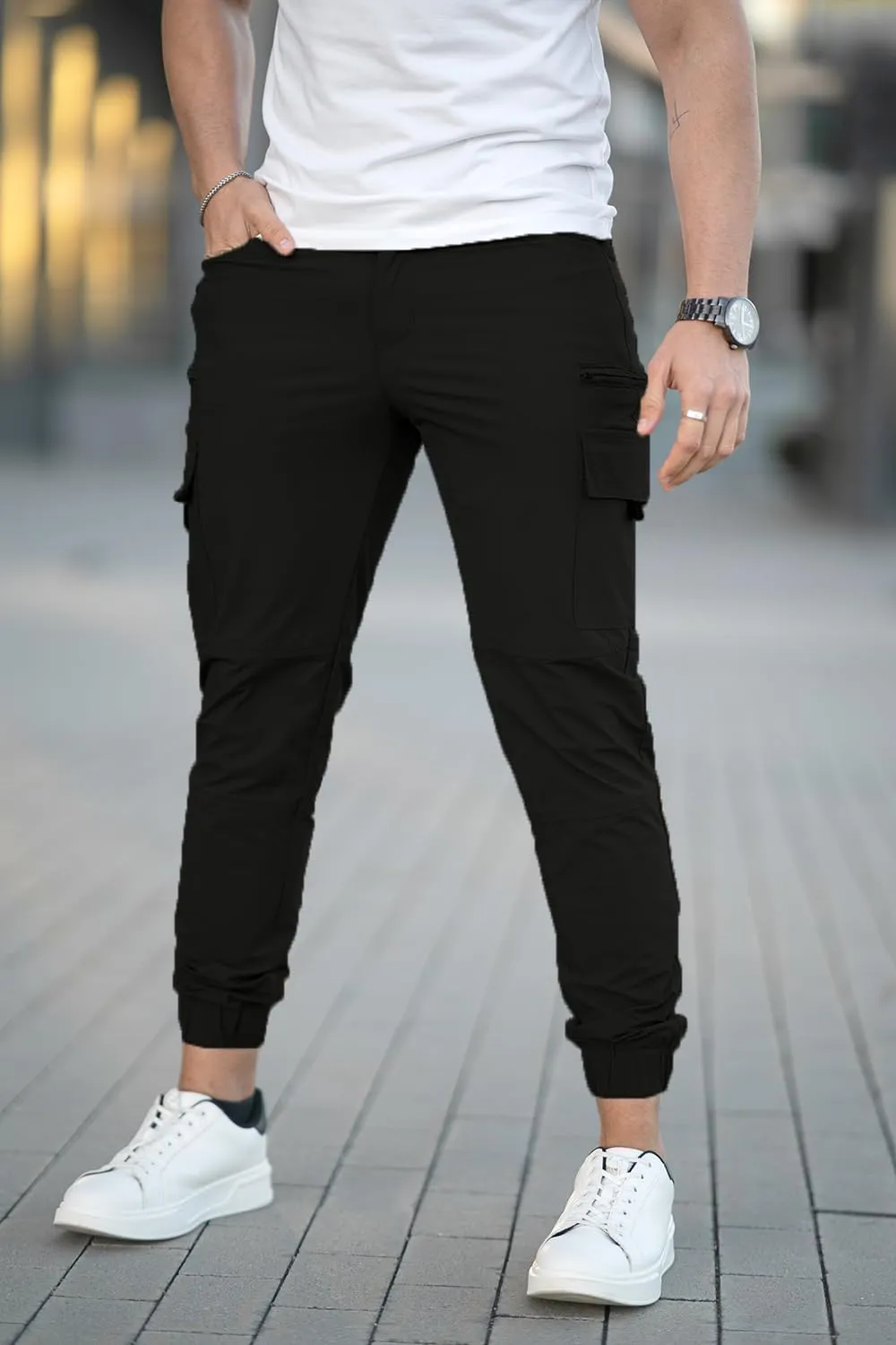 GINGTTO Mens Cargo Jogger Pants Slim Fit Stretch Zipper Pockets Thick Cotton Pants for Men