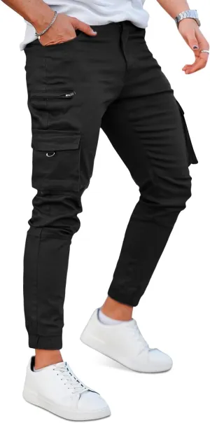 GINGTTO Mens Cargo Jogger Pants Slim Fit Stretch Zipper Pockets Thick Cotton Pants for Men
