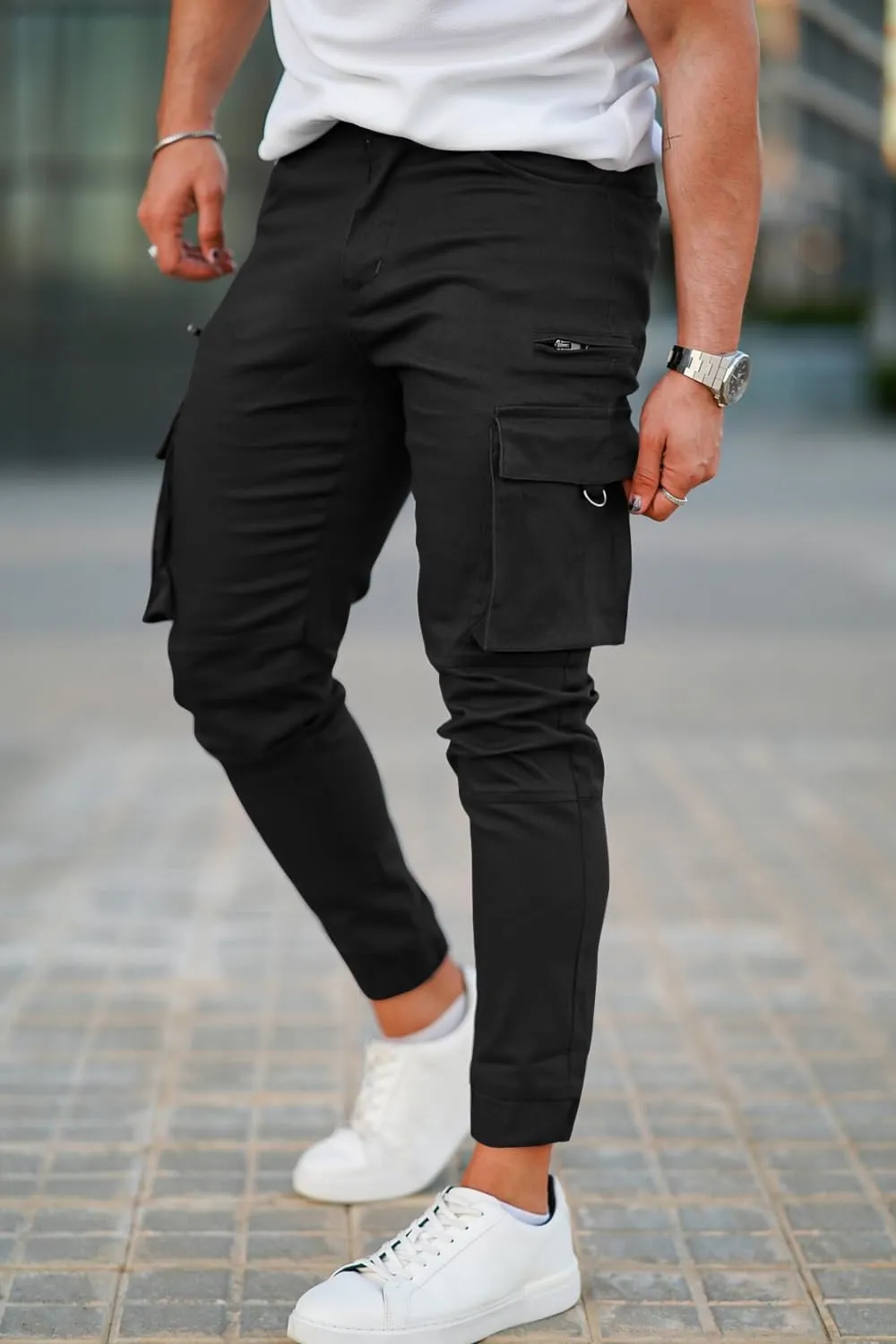 GINGTTO Mens Cargo Jogger Pants Slim Fit Stretch Zipper Pockets Thick Cotton Pants for Men