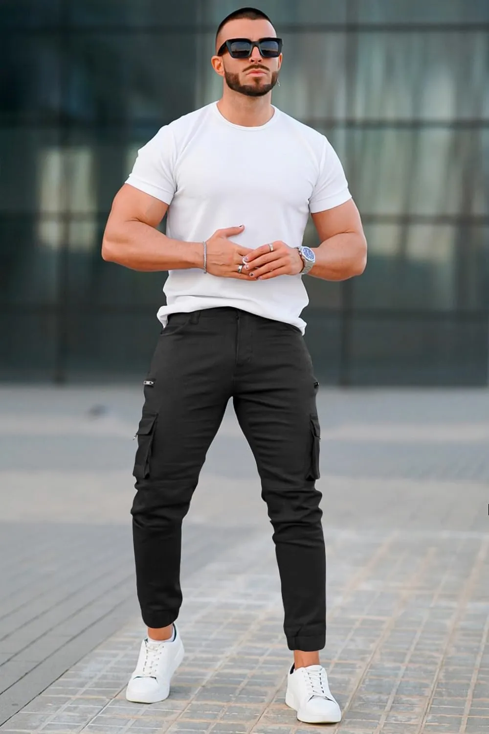 GINGTTO Mens Cargo Jogger Pants Slim Fit Stretch Zipper Pockets Thick Cotton Pants for Men