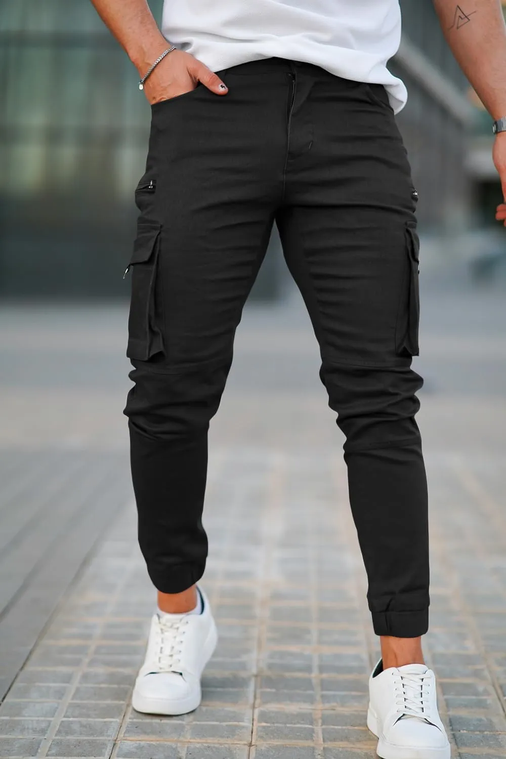 GINGTTO Mens Cargo Jogger Pants Slim Fit Stretch Zipper Pockets Thick Cotton Pants for Men