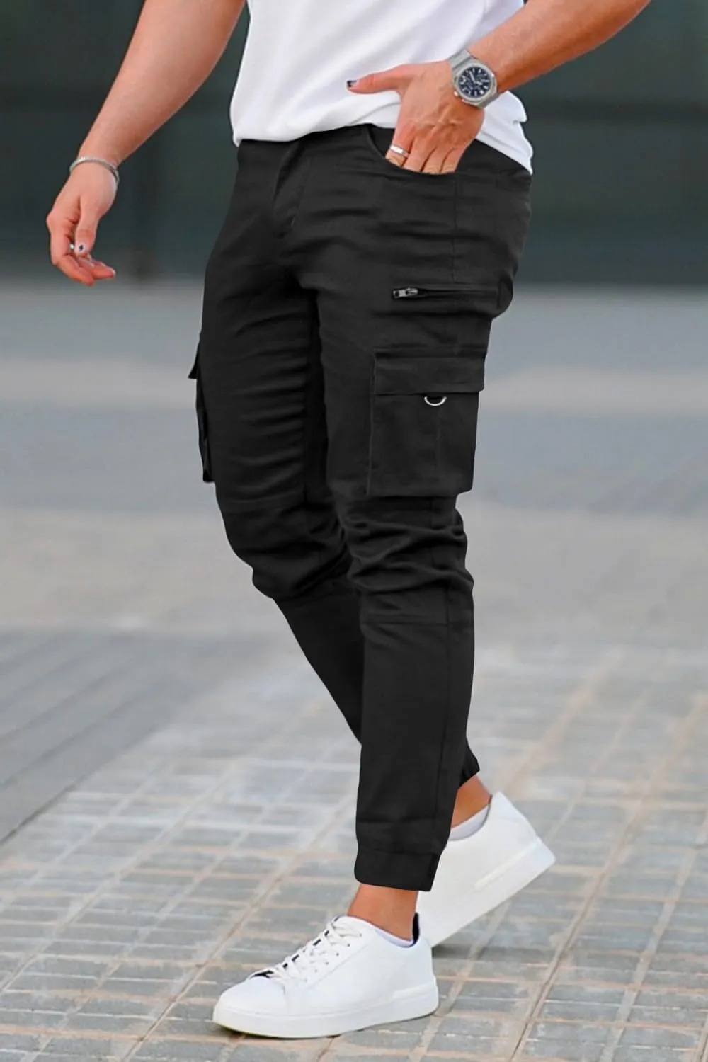 GINGTTO Mens Cargo Jogger Pants Slim Fit Stretch Zipper Pockets Thick Cotton Pants for Men