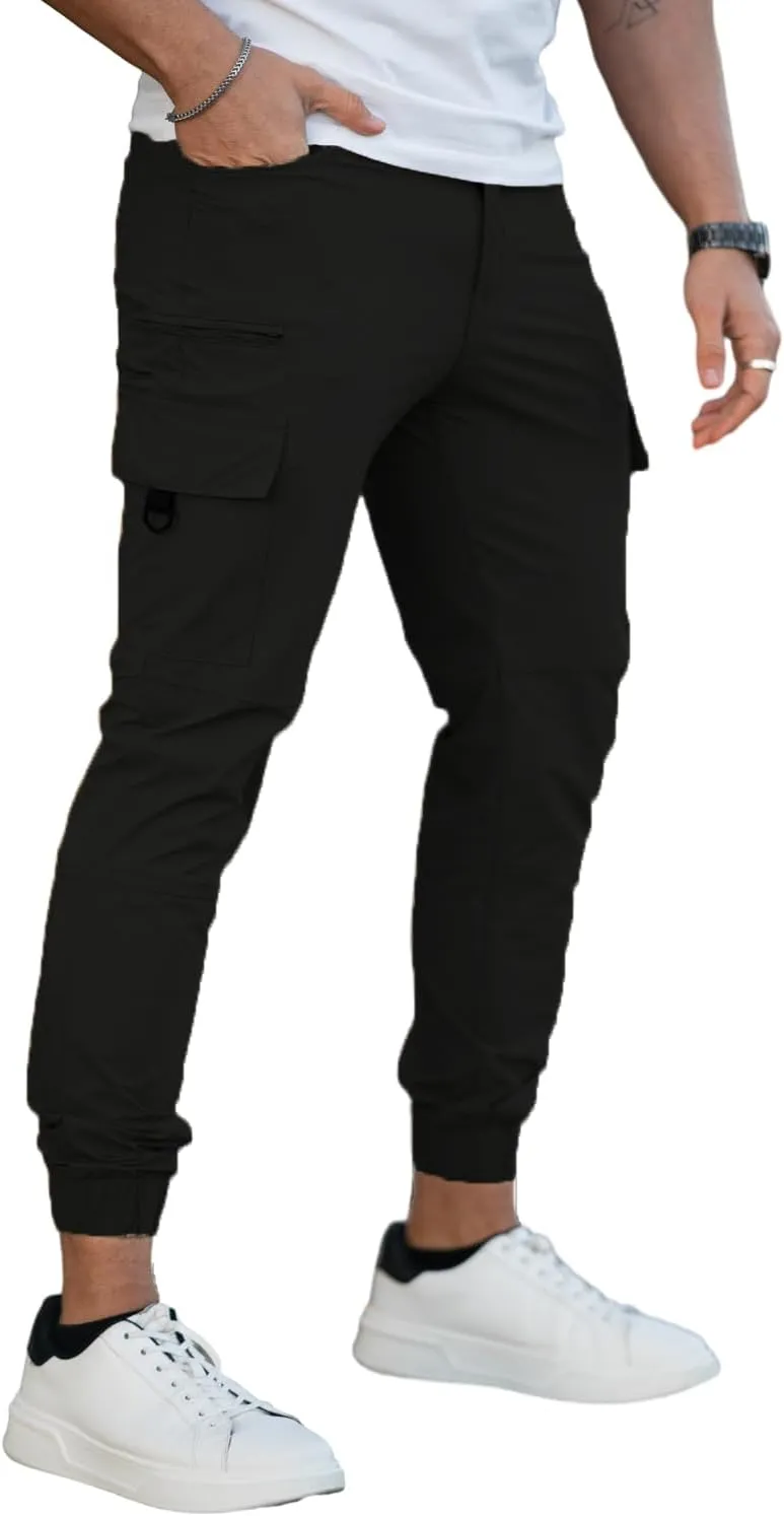 GINGTTO Mens Cargo Jogger Pants Slim Fit Stretch Zipper Pockets Thick Cotton Pants for Men