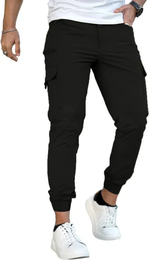 GINGTTO Mens Cargo Jogger Pants Slim Fit Stretch Zipper Pockets Thick Cotton Pants for Men