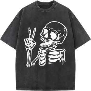 Halloween Shirts Oversized Unisex Vintage Acid Wash T-Shirt Cotton Halloween Fall Short Sleeve Tee Tops for Men Women