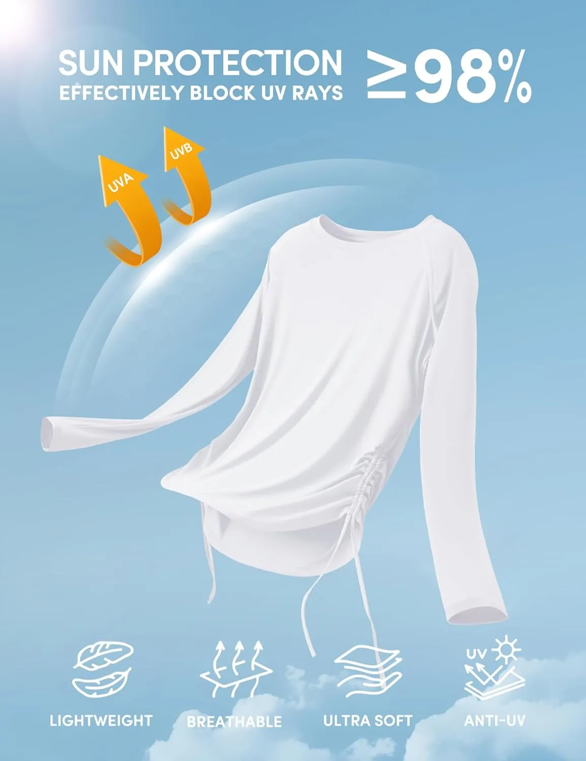 IUGA Rash Guard for Women UPF 50  Long Sleeve Sun Shirts Swim Shirts for Women Lightweight UV Protection Shirts Hiking Tops