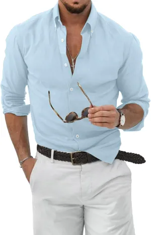 JMIERR Men's Cotton Linen Button Down Shirt Casual Stylish Long Sleeve Business Dress Shirts