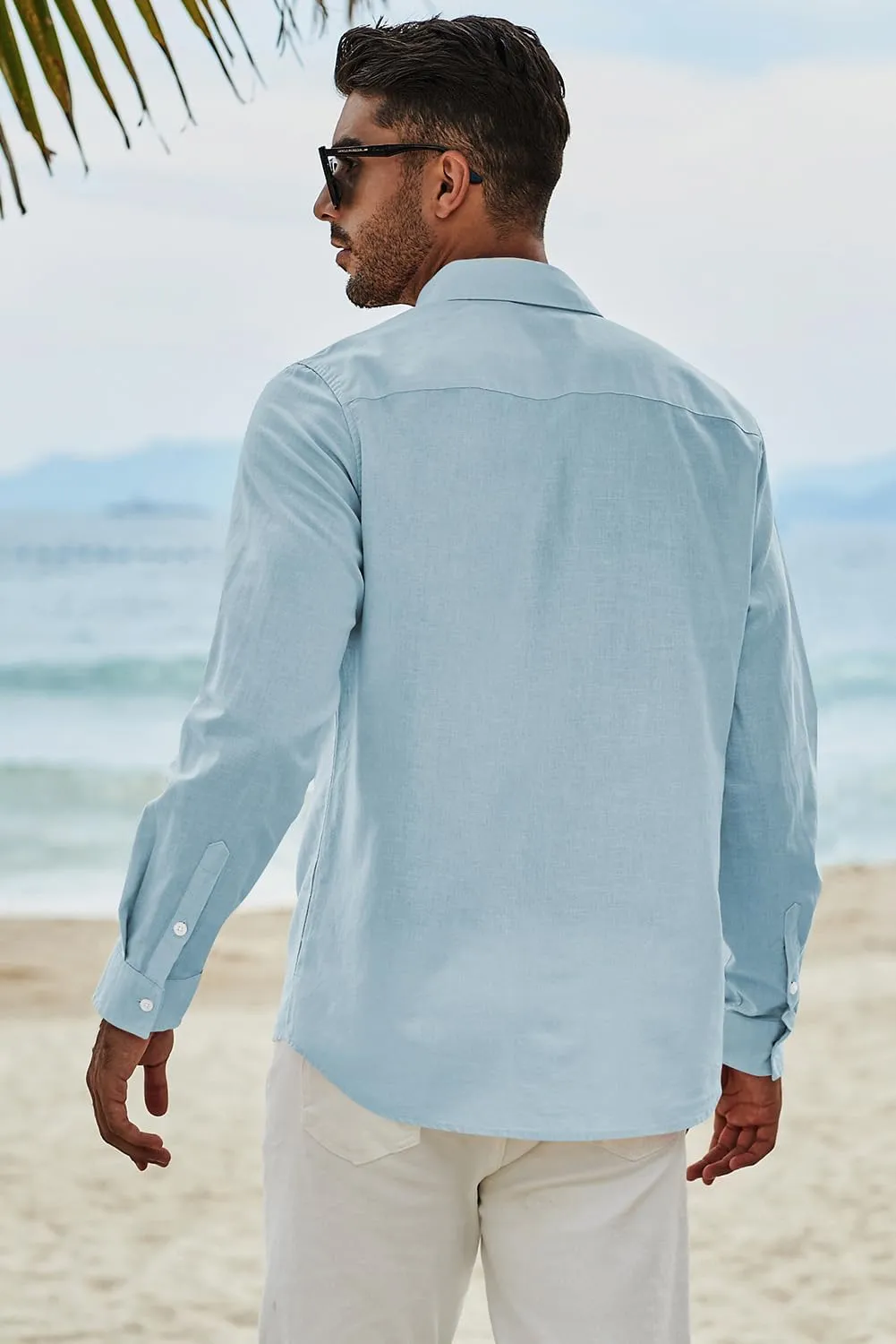 JMIERR Men's Cotton Linen Button Down Shirt Casual Stylish Long Sleeve Business Dress Shirts