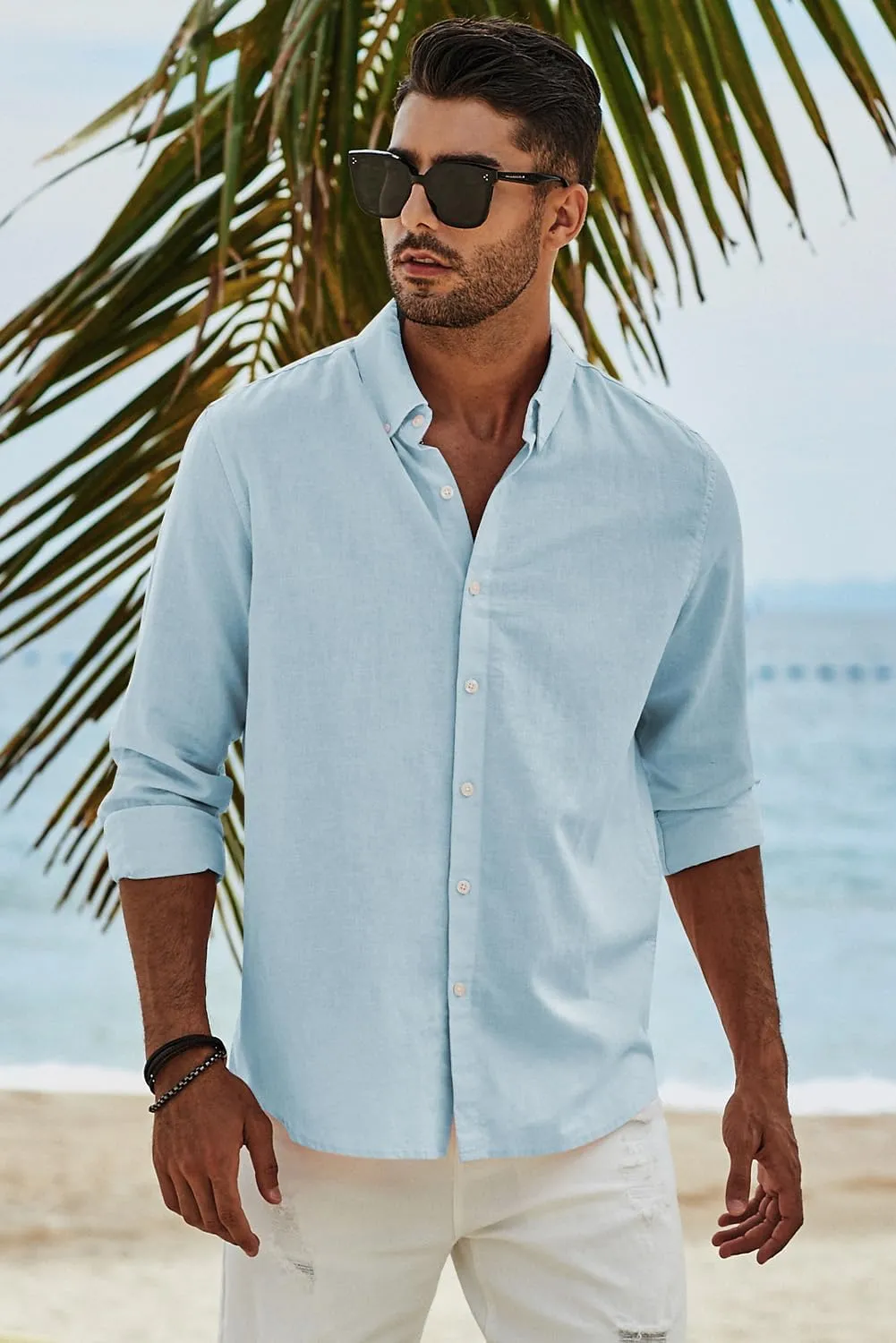 JMIERR Men's Cotton Linen Button Down Shirt Casual Stylish Long Sleeve Business Dress Shirts