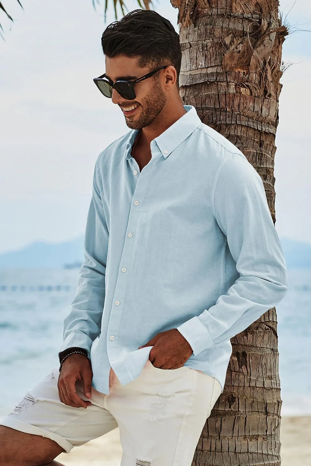 JMIERR Men's Cotton Linen Button Down Shirt Casual Stylish Long Sleeve Business Dress Shirts