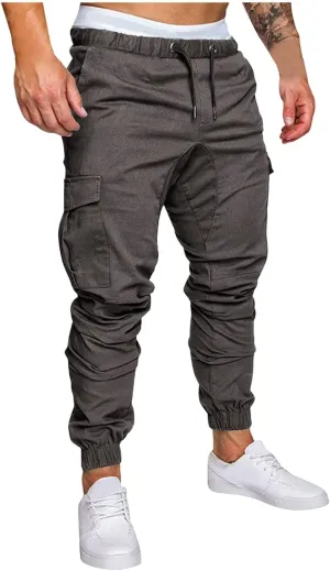 Joggers for Men Slim Fit Elastic Waist Athletic Hiking Cargo Sweatpants Drawstring Casual Pants with Pockets