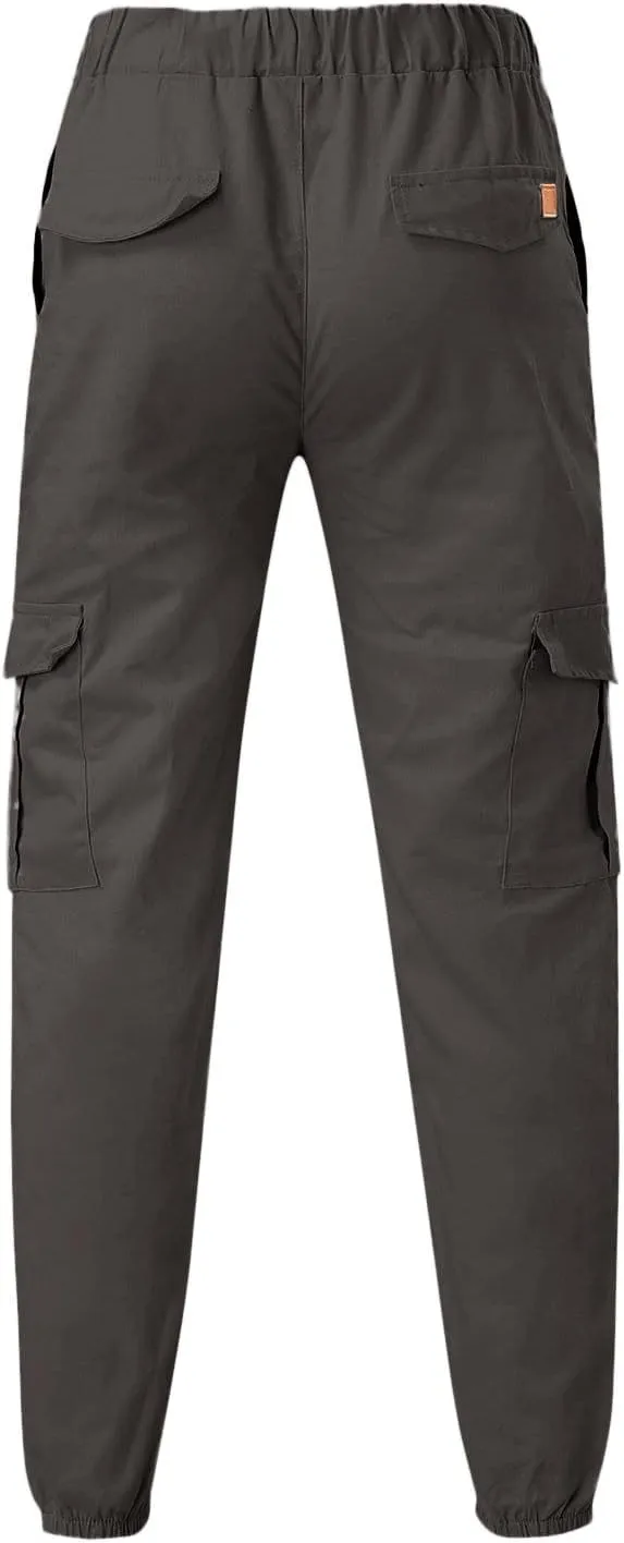Joggers for Men Slim Fit Elastic Waist Athletic Hiking Cargo Sweatpants Drawstring Casual Pants with Pockets