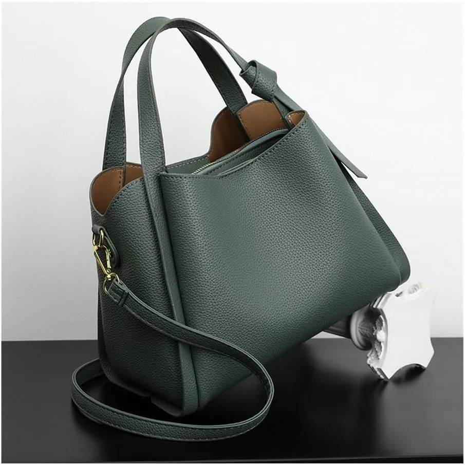 Ladies' Soft Leather Carrying Crossbody Bag, Versatile and Fashionable Bucket Shoulder Bag(Green)