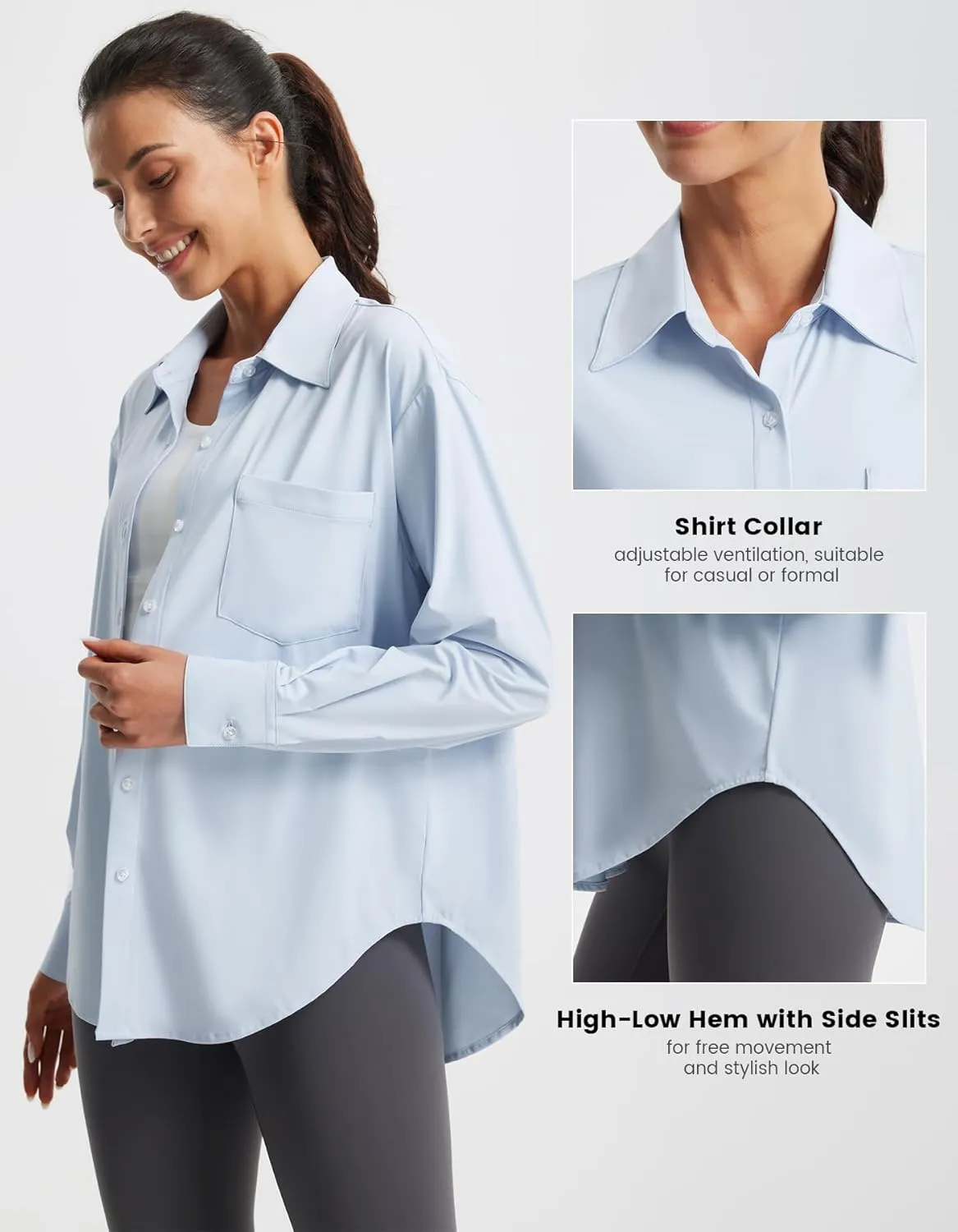 Libin Women's UPF 50  Long Sleeve UV Sun Protection Shirts Quick Dry Button Down Dress Swim Beach Cover Up for Hiking Fishing
