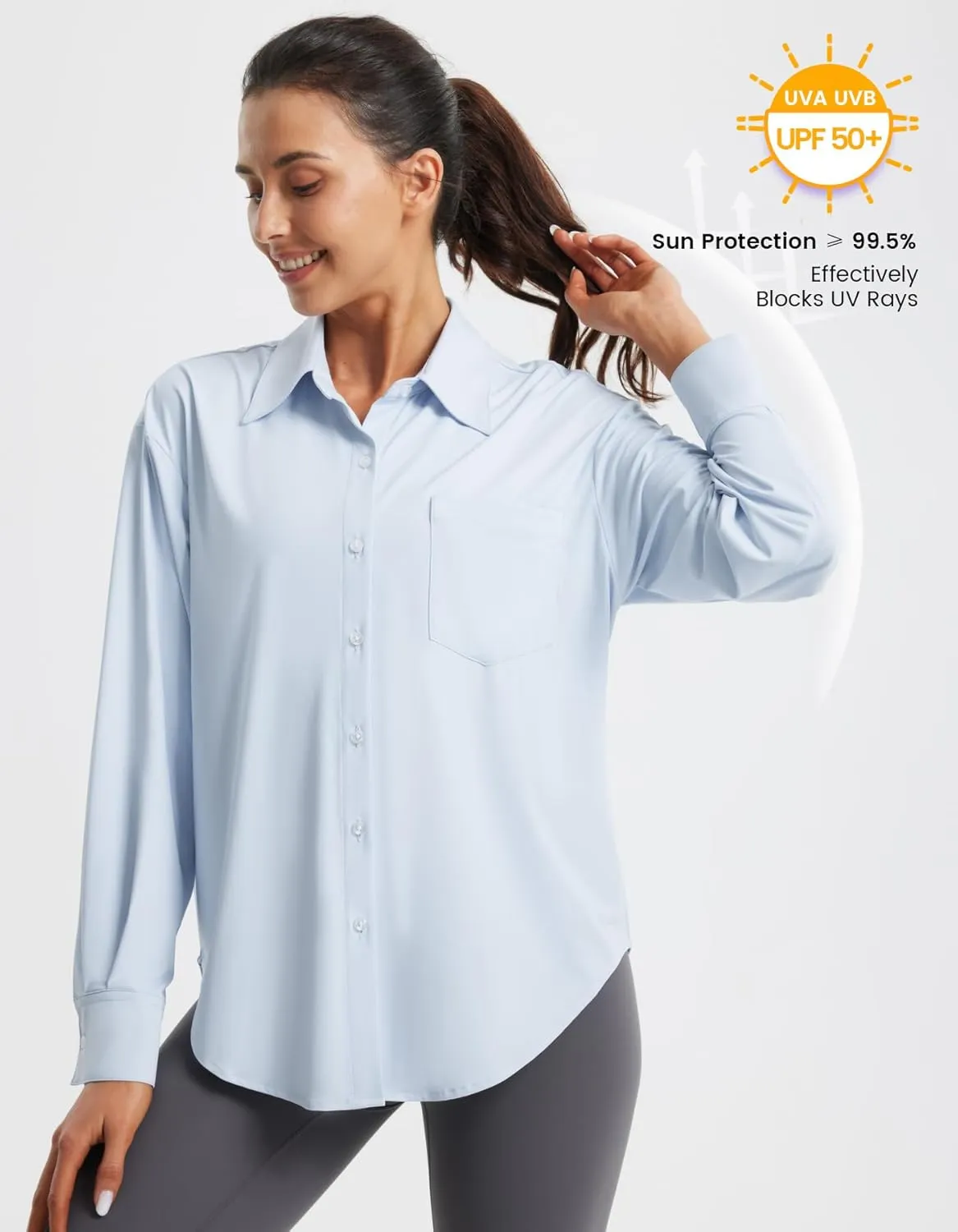 Libin Women's UPF 50  Long Sleeve UV Sun Protection Shirts Quick Dry Button Down Dress Swim Beach Cover Up for Hiking Fishing