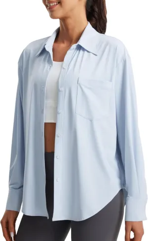 Libin Women's UPF 50  Long Sleeve UV Sun Protection Shirts Quick Dry Button Down Dress Swim Beach Cover Up for Hiking Fishing