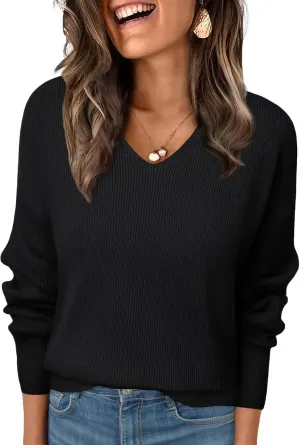 LILLUSORY Womens V Neck Sweater Long Sleeve Shirts Fall Fashion Clothes 2025 Knit Trendy Slim Fitted Tops