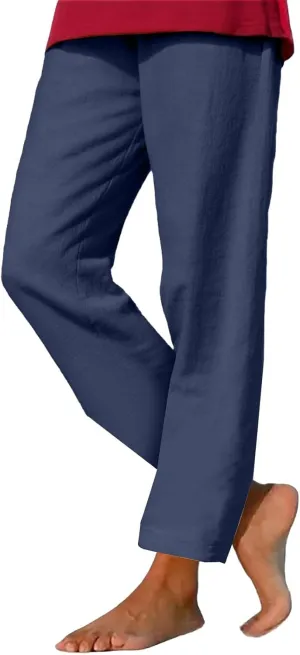 Linen Pants for Women Summer Lightweight Drawstring Waisted Casual Trousers Wide Leg Beach Lounge Pants with Pockets