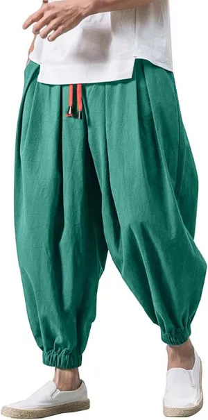 Mens Baggy Cargo Corduroy Pants, Wide Leg Loose Drawstring Sweatpants Solid Color Elastic Waist Casual Lightweight Pants