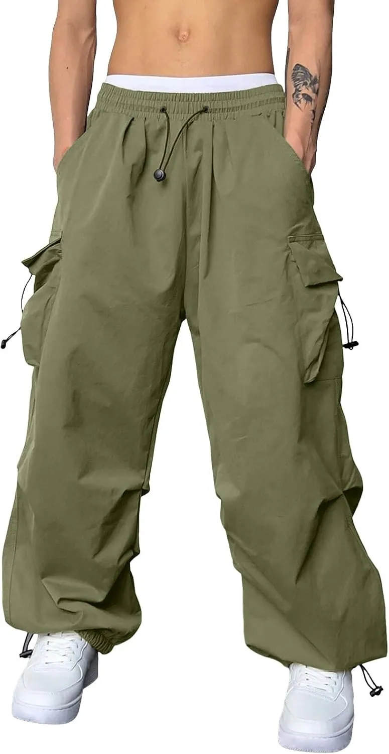 Mens Baggy Cargo Pants Parachute Pants Causal Loose Fit Joggers Trendy Harem Pants Hip Hop Streetwear with Pockets