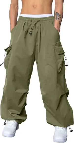 Mens Baggy Cargo Pants Parachute Pants Causal Loose Fit Joggers Trendy Harem Pants Hip Hop Streetwear with Pockets